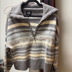 FRYE Women's Gray and Cream Striped Turtleneck Sweater